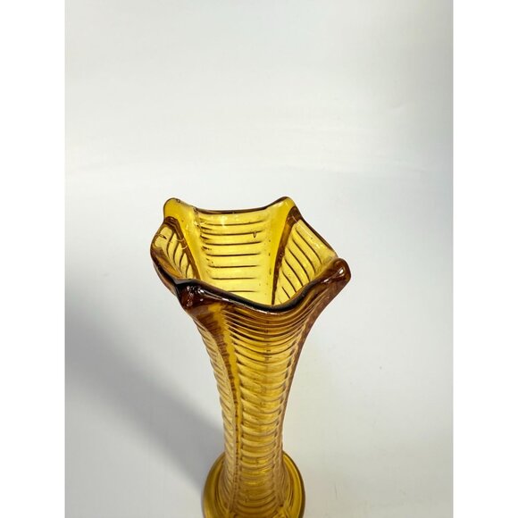 Swung Swing Vase Orange Amber Hand Blown Northwood Drapery Variant Amber Vase - Picture 9 of 16